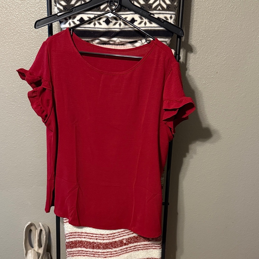 SHEIN Red Ruffle Sleeve Blouse